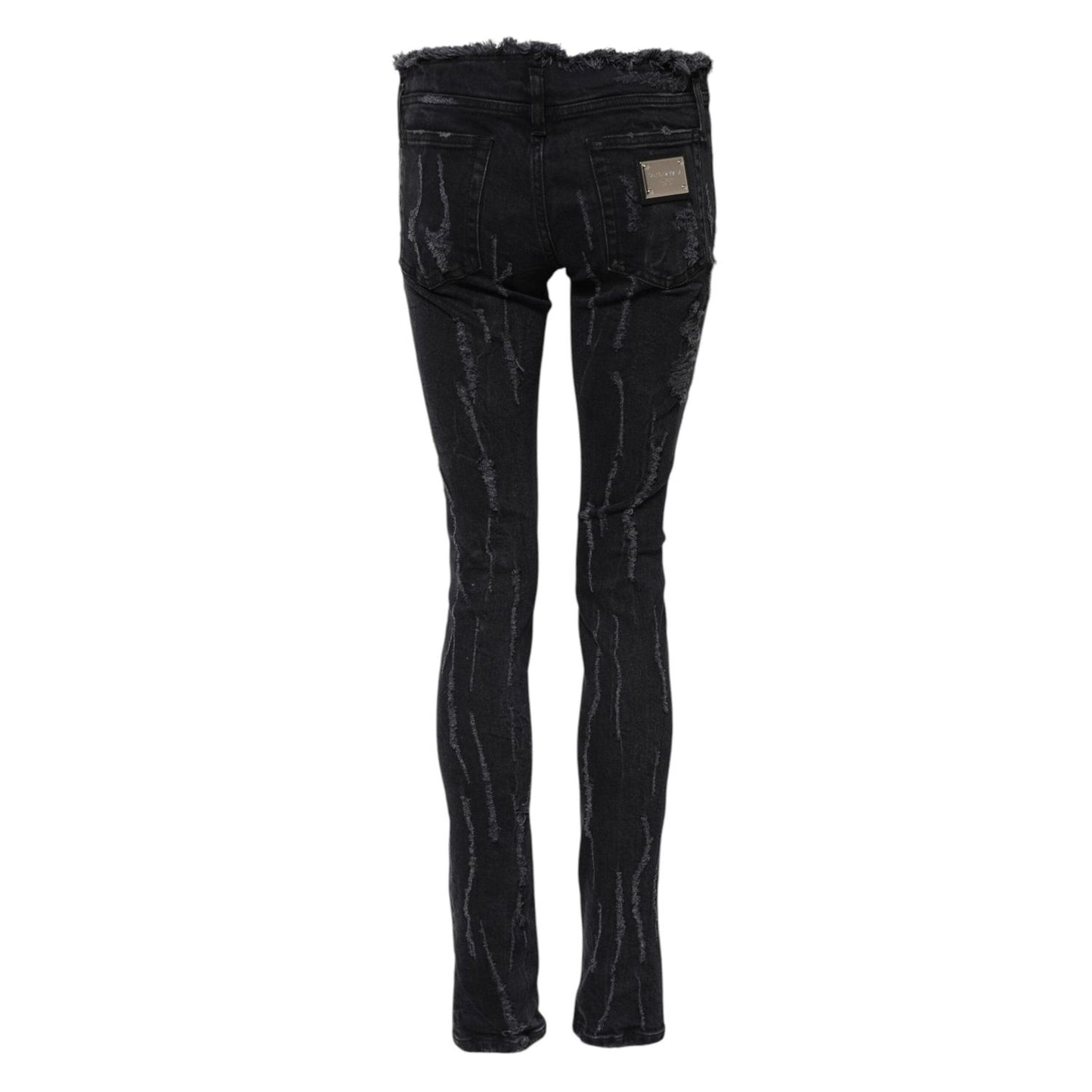 Dolce & Gabbana Black Cotton Tattered Skinny Denim Jeans PAN75633-40