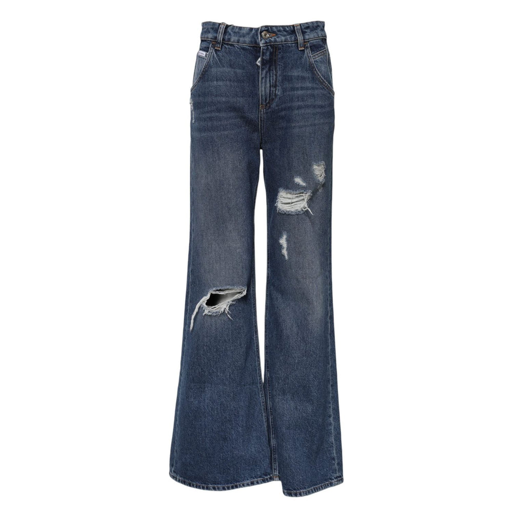 Dolce & Gabbana Blue Cotton Wide Leg Tattered Denim Jeans PAN75976-36