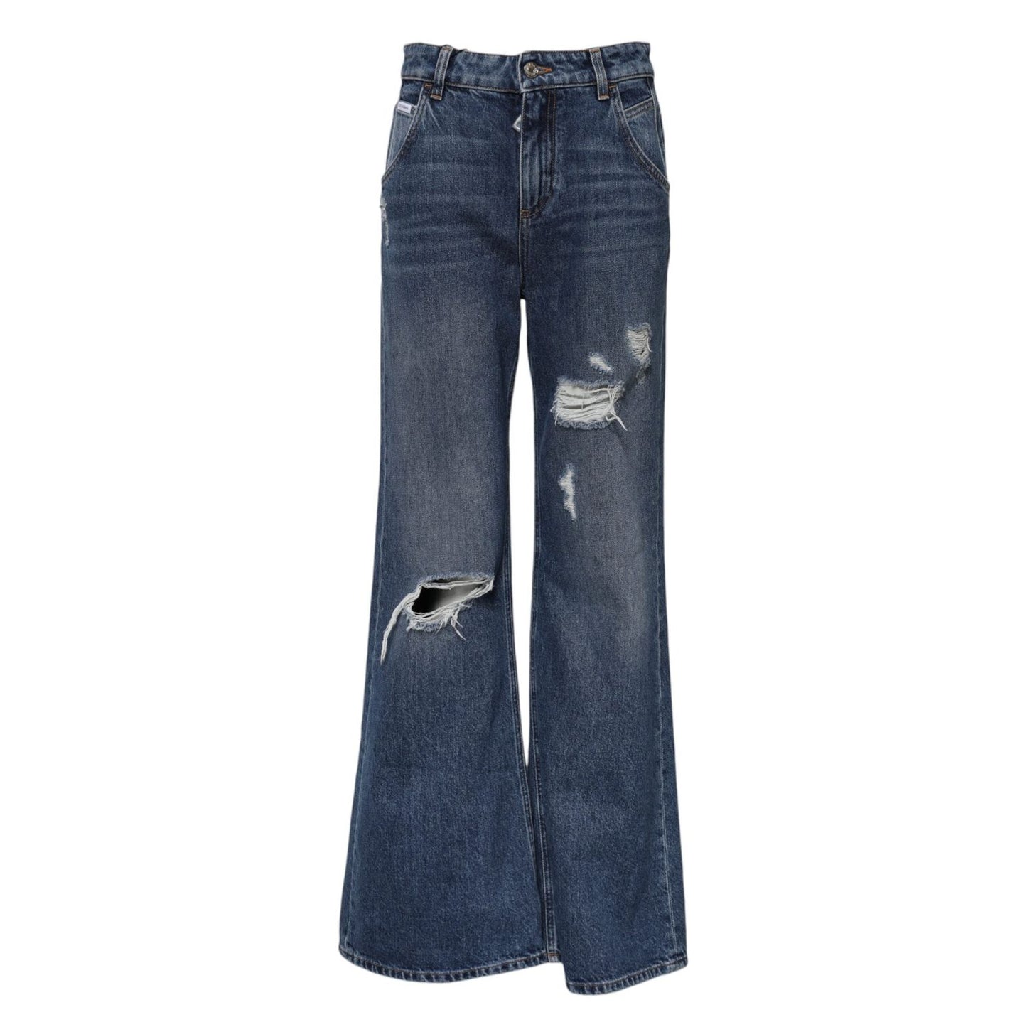 Dolce & Gabbana Blue Cotton Wide Leg Tattered Denim Jeans PAN75976-36
