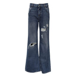 Dolce & Gabbana Blue Cotton Wide Leg Tattered Denim Jeans PAN75976-36