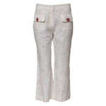 Dolce & Gabbana White Cotton Floral Jacquard Pants