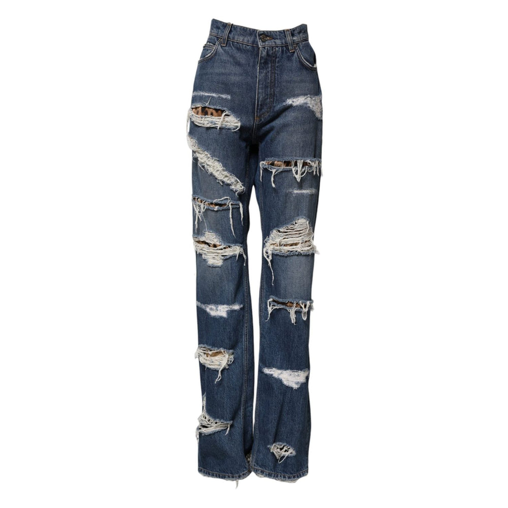 Dolce & Gabbana Blue Tattered Cotton Straight Denim Jeans PAN76486-40