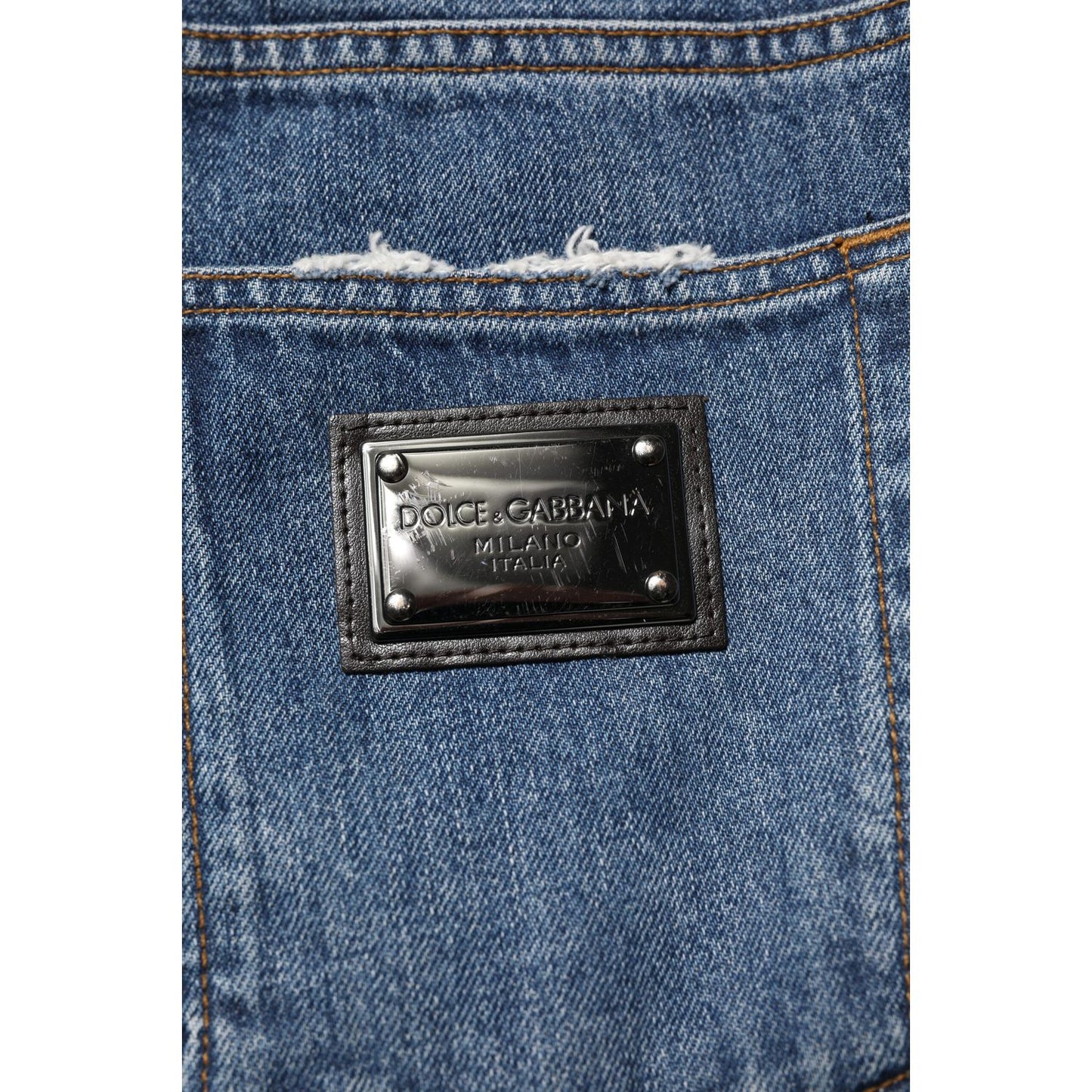 Dolce & Gabbana Blue Tattered Cotton Straight Denim Jeans PAN76486-40