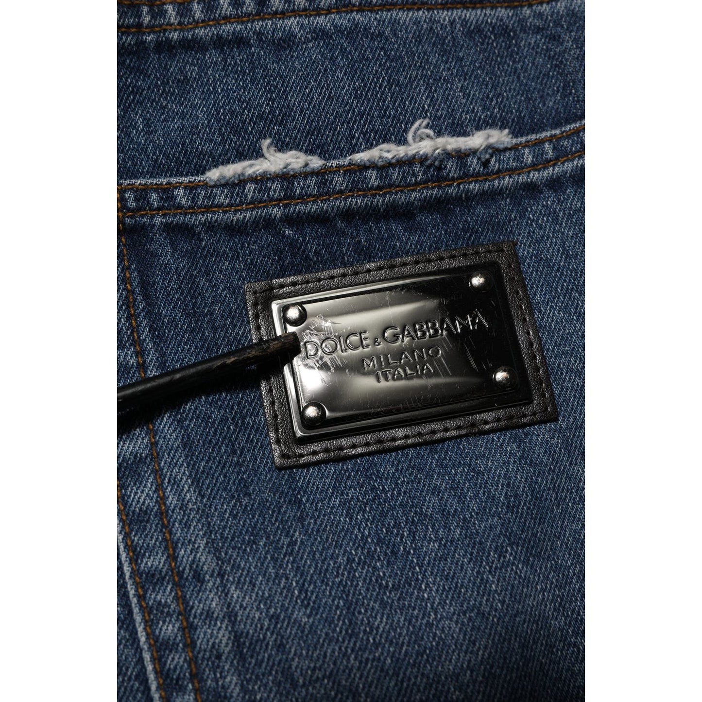 Dolce & Gabbana Blue Tattered Cotton Straight Denim Jeans PAN76486-40