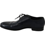 Dolce & Gabbana Elegant Dark Blue Leather Derby Dress Shoes Dolce & Gabbana Black