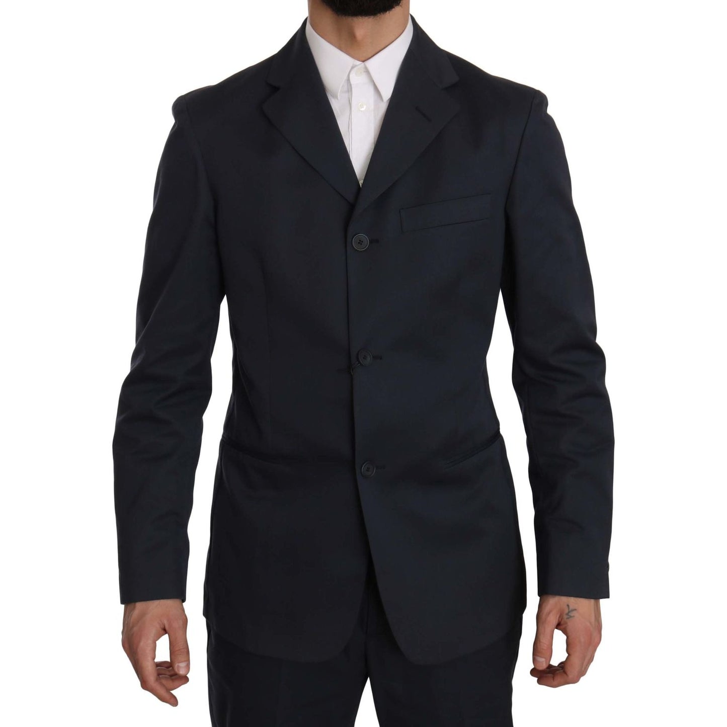 Romeo Gigli Two Piece 3 Button Cotton Blue Solid Suit KOS1434-50