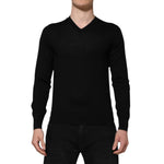 Dolce & Gabbana Black Cashmere V-Neck Long Sleeves T-shirt TSH90541-50