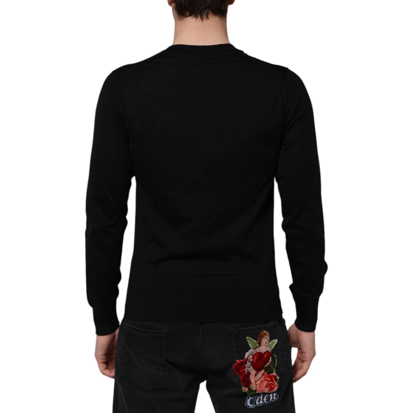 Dolce & Gabbana Black Cashmere V-Neck Long Sleeves T-shirt TSH90541-50