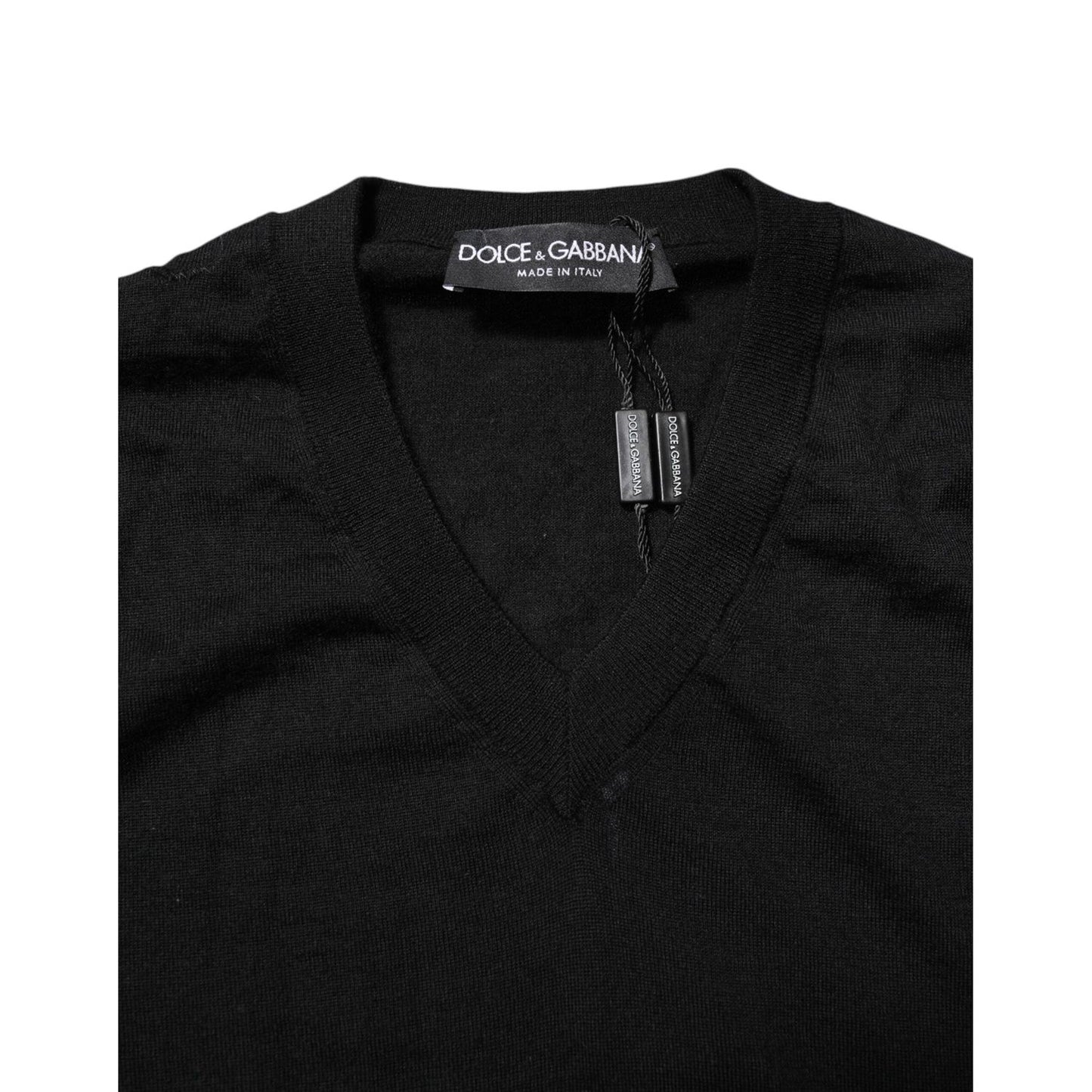 Dolce & Gabbana Black Cashmere V-Neck Long Sleeves T-shirt TSH90541-50