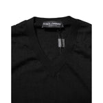 Dolce & Gabbana Black Cashmere V-Neck Long Sleeves T-shirt TSH90541-50