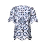 Dolce & Gabbana Blue Lace Eyelet Crew Neck Blouse Top THS90409-36