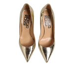 Sergio Rossi Gold Leather Pointed Toe Block Heels Shoes LA12565-37