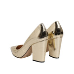 Sergio Rossi Gold Leather Pointed Toe Block Heels Shoes LA12565-37