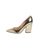 Sergio Rossi Gold Leather Pointed Toe Block Heels Shoes LA12565-37