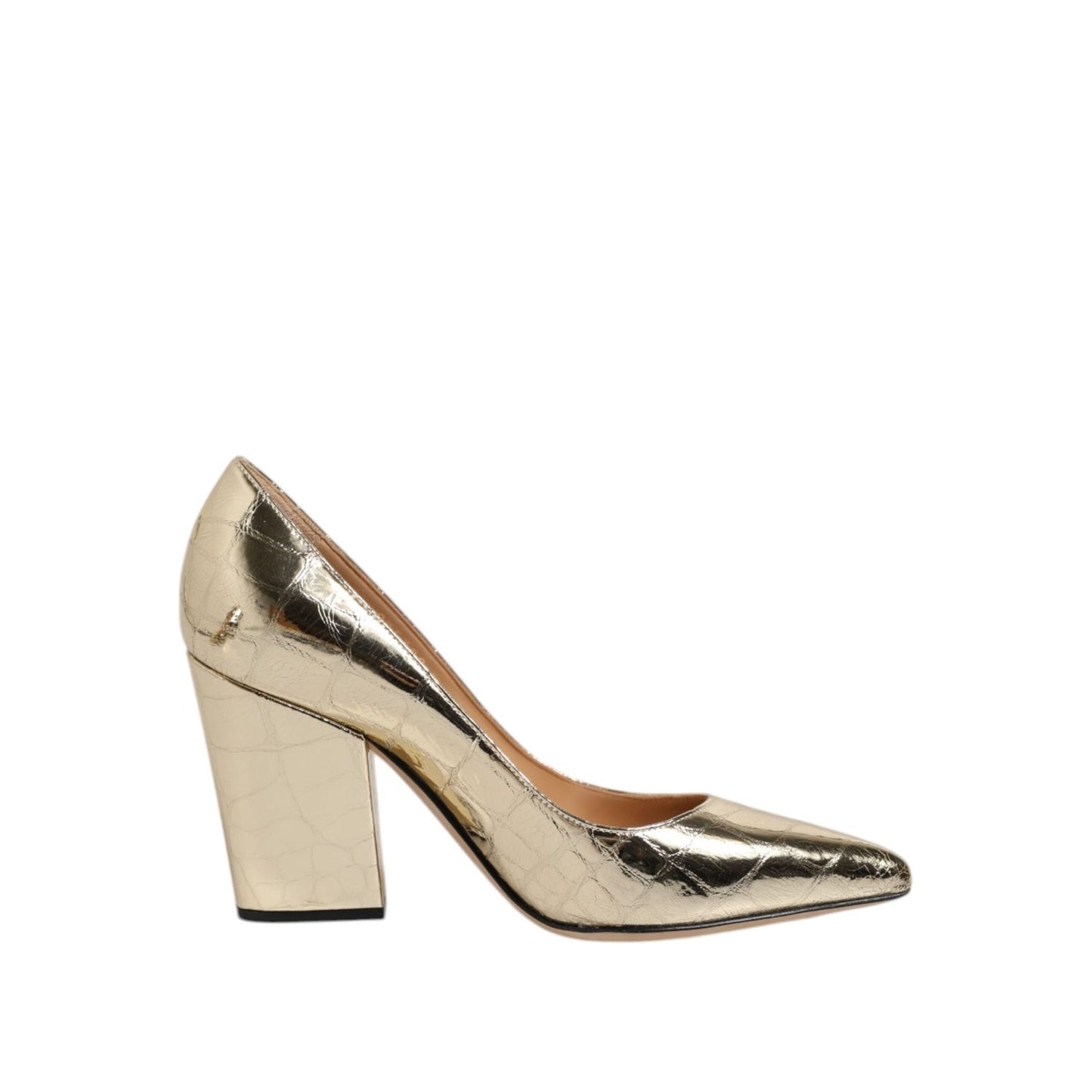Sergio Rossi Gold Leather Pointed Toe Block Heels Shoes LA12565-37