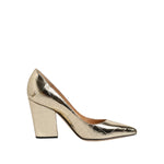 Sergio Rossi Gold Leather Pointed Toe Block Heels Shoes LA12565-37