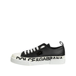 Dolce & Gabbana Black White Leather Low Top Sneakers Shoes LA12625-40
