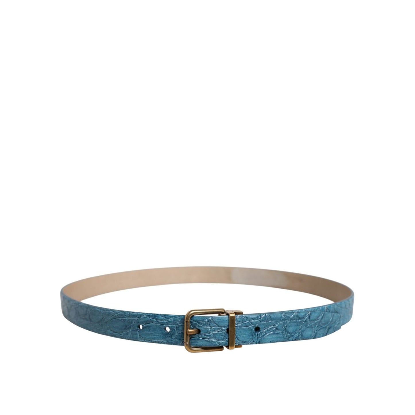 Dolce & Gabbana Blue Leather Classic Gold Metal Buckle Belt BEL9458-95