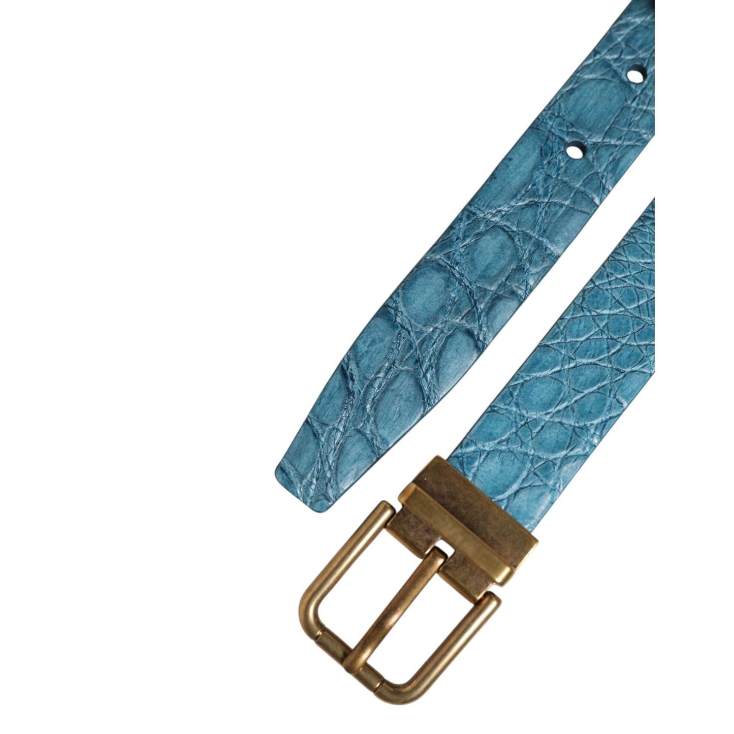 Dolce & Gabbana Blue Leather Classic Gold Metal Buckle Belt BEL9458-95