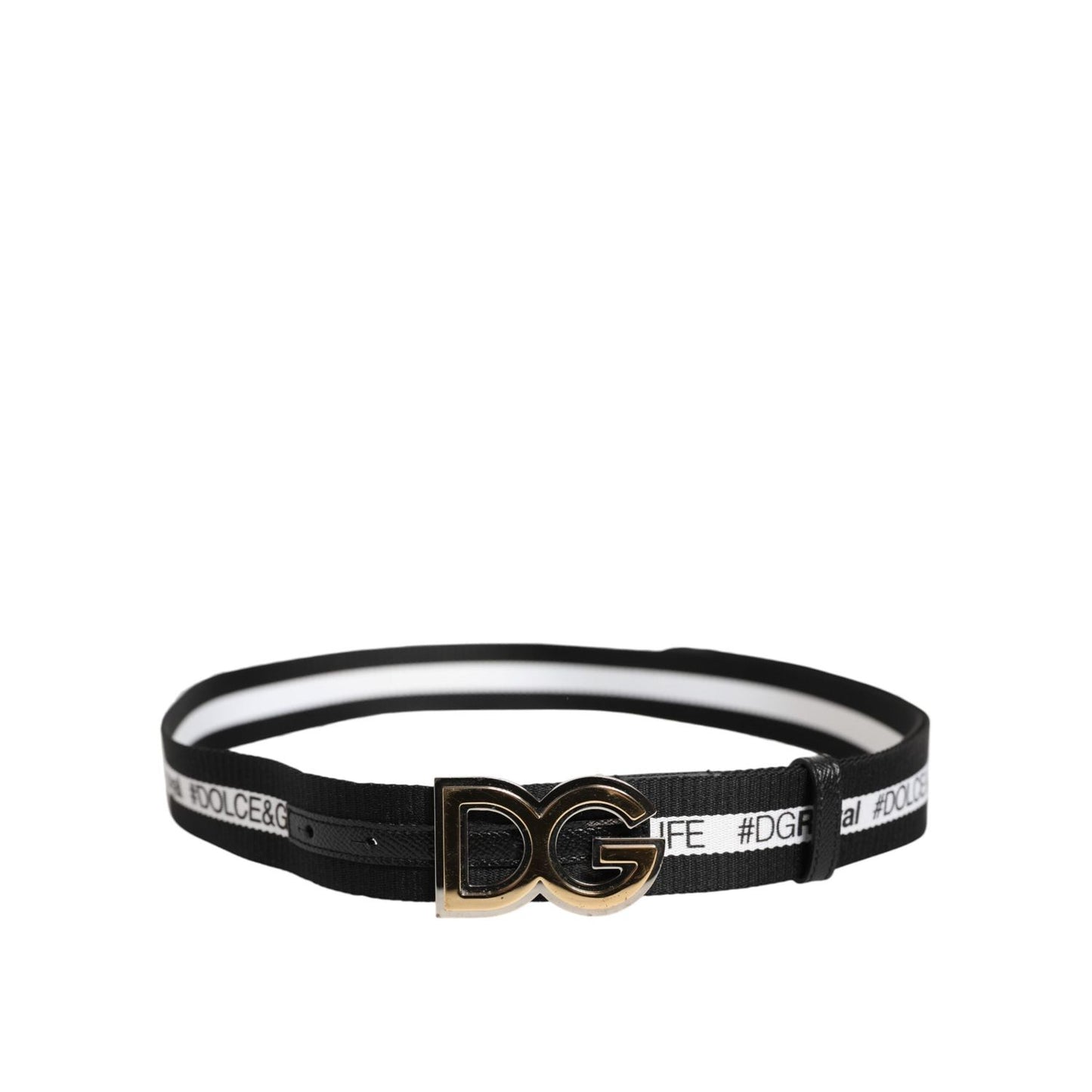 Dolce & Gabbana Black Cotton Gold Tone Metal DG Buckle Belt BEL9476-90