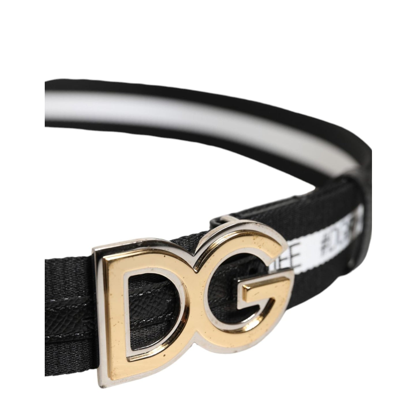 Dolce & Gabbana Black Cotton Gold Tone Metal DG Buckle Belt BEL9476-90