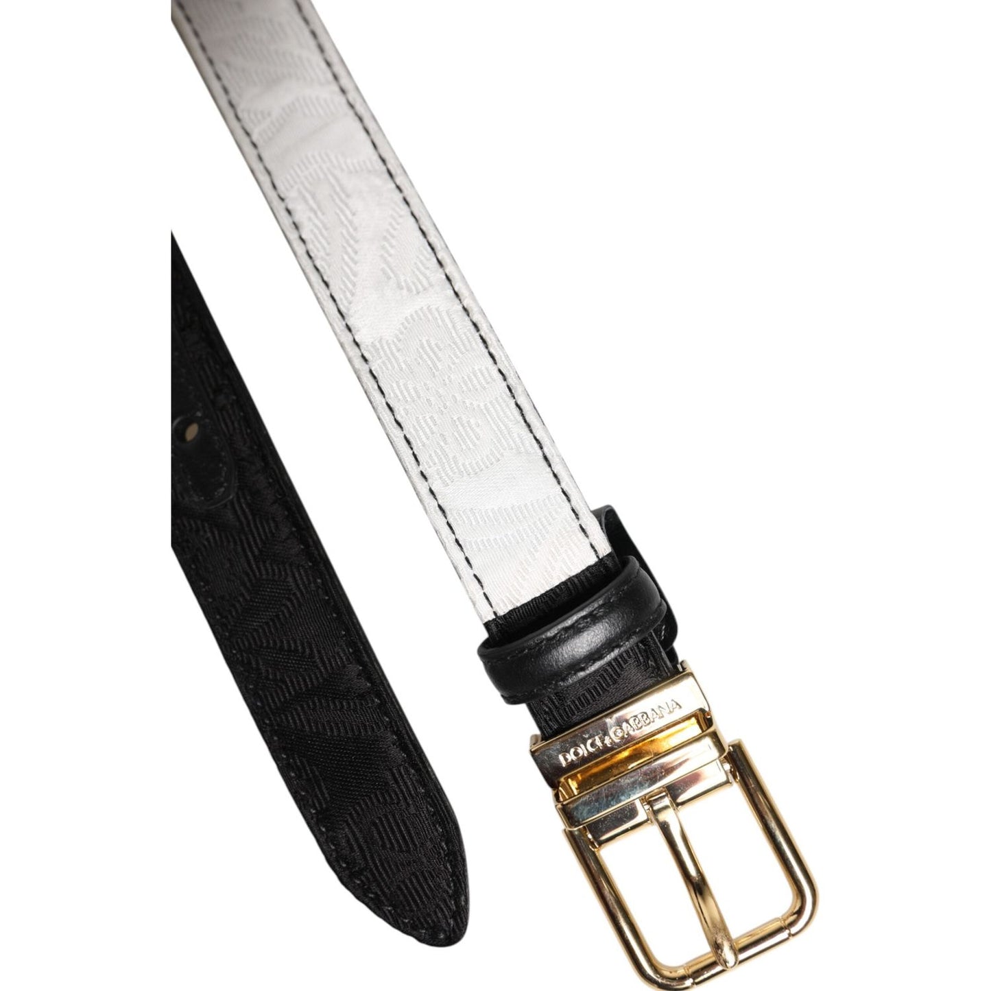 Dolce & Gabbana Black White Patchwork Gold Metal Buckle Belt WMB525-85