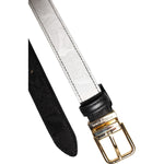 Dolce & Gabbana Black White Patchwork Gold Metal Buckle Belt WMB525-85
