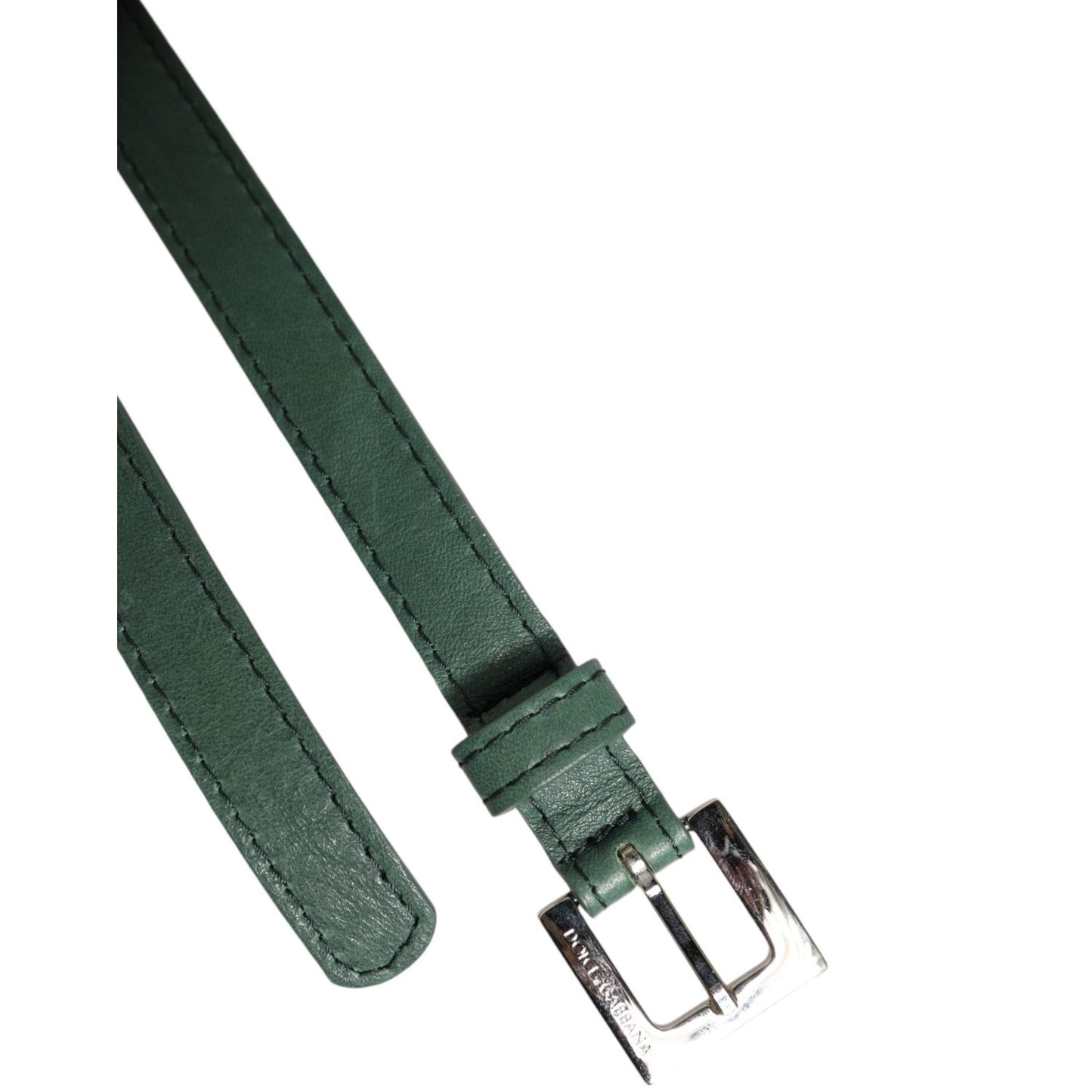 Dolce & Gabbana Dark Green Leather Silver Metal Buckle Belt WMB527-75
