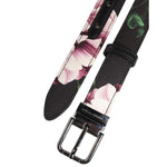 Dolce & Gabbana Black Floral Brocade Silver Metal Buckle Belt WMB538-70
