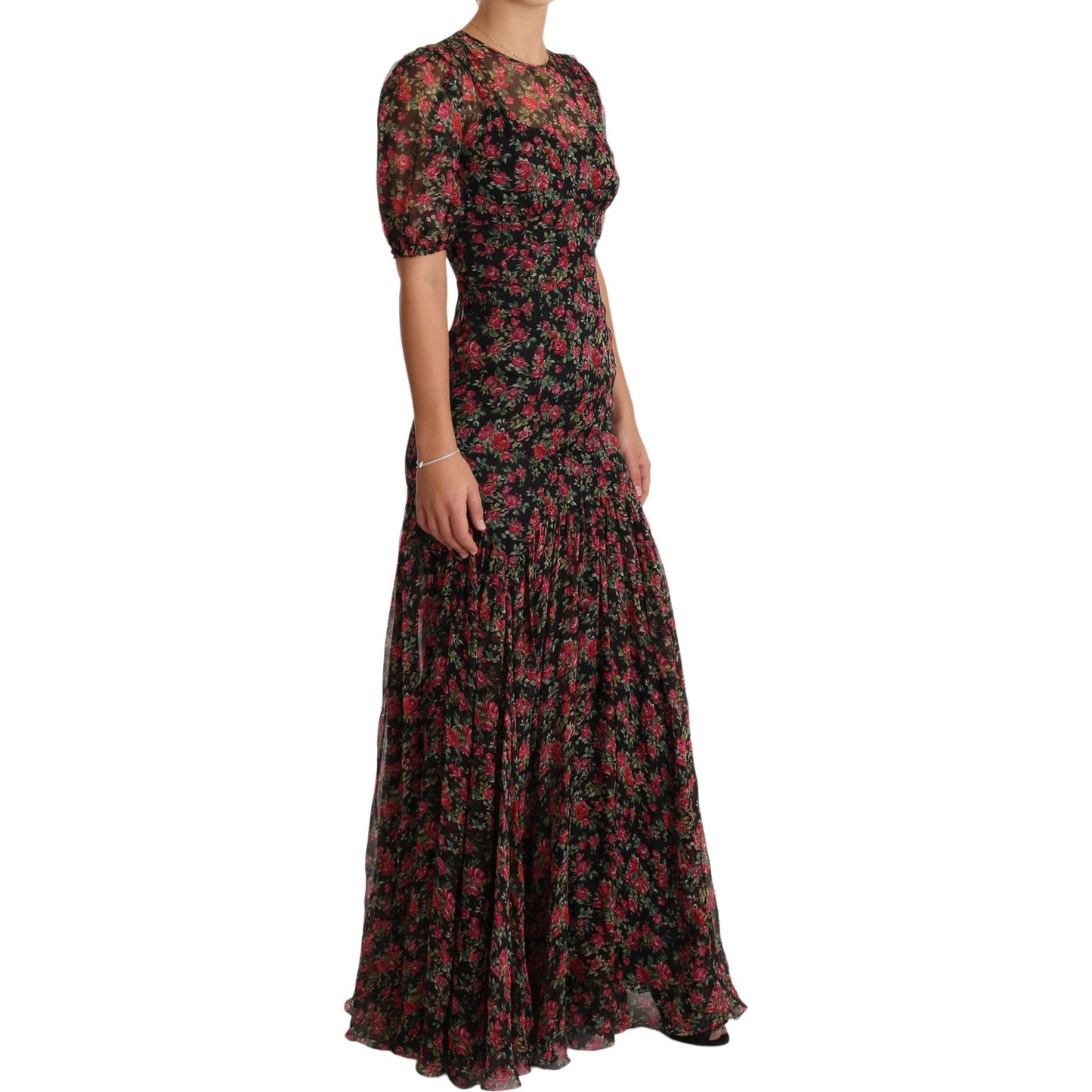 Dolce & Gabbana Black Floral Roses A-Line Shift Gown Dress DR1904-38