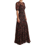 Dolce & Gabbana Black Floral Roses A-Line Shift Gown Dress DR1904-38