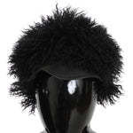 Dolce & Gabbana Black Tibet Lamb Fur Leather Gatsby Hat HAT70216-56