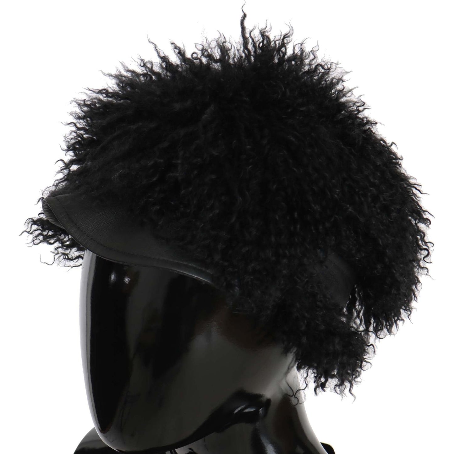 Dolce & Gabbana Black Tibet Lamb Fur Leather Gatsby Hat HAT70216-56