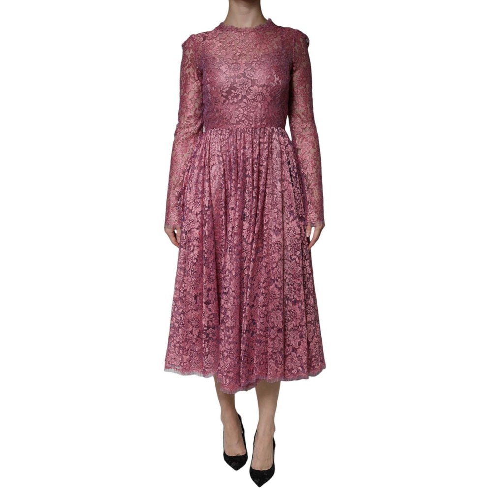 Dolce & Gabbana Pink Floral Lace Long Sleeve Midi Dress DR81764-48