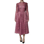 Dolce & Gabbana Pink Floral Lace Long Sleeve Midi Dress DR81764-48