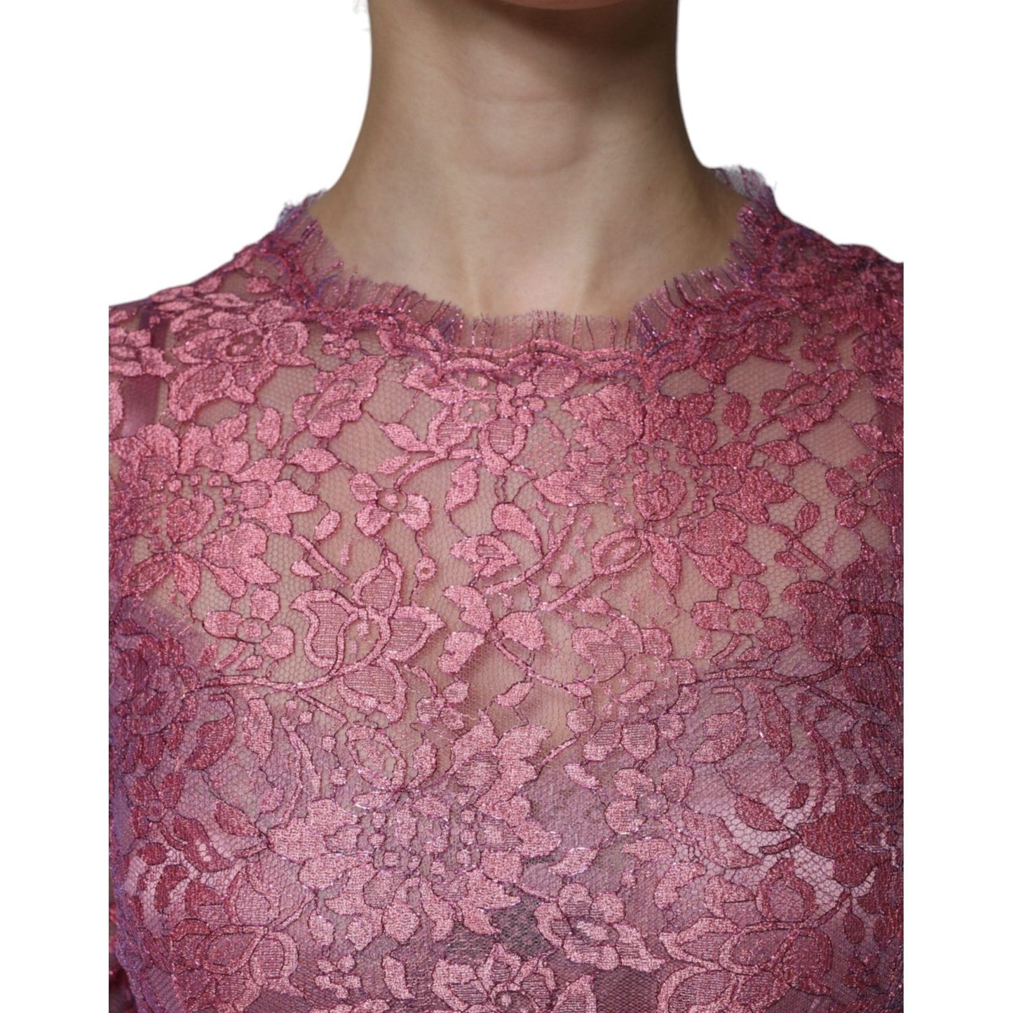 Dolce & Gabbana Pink Floral Lace Long Sleeve Midi Dress DR81764-48