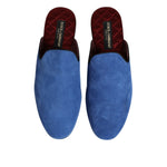 Dolce & Gabbana Blue Suede Capra Slides Flat Slipper Shoes