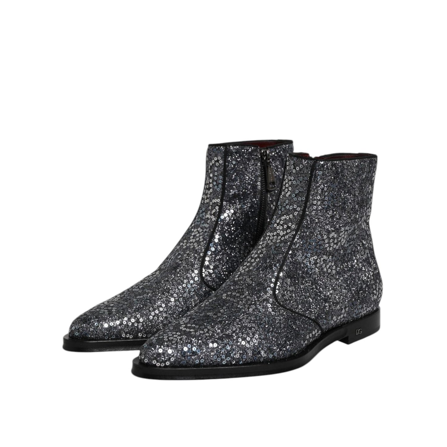 Dolce & Gabbana Dark Gray Cotton Sequined Chelsea Boots Shoes MV7604-41