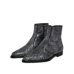 Dolce & Gabbana Dark Gray Cotton Sequined Chelsea Boots Shoes MV7604-41