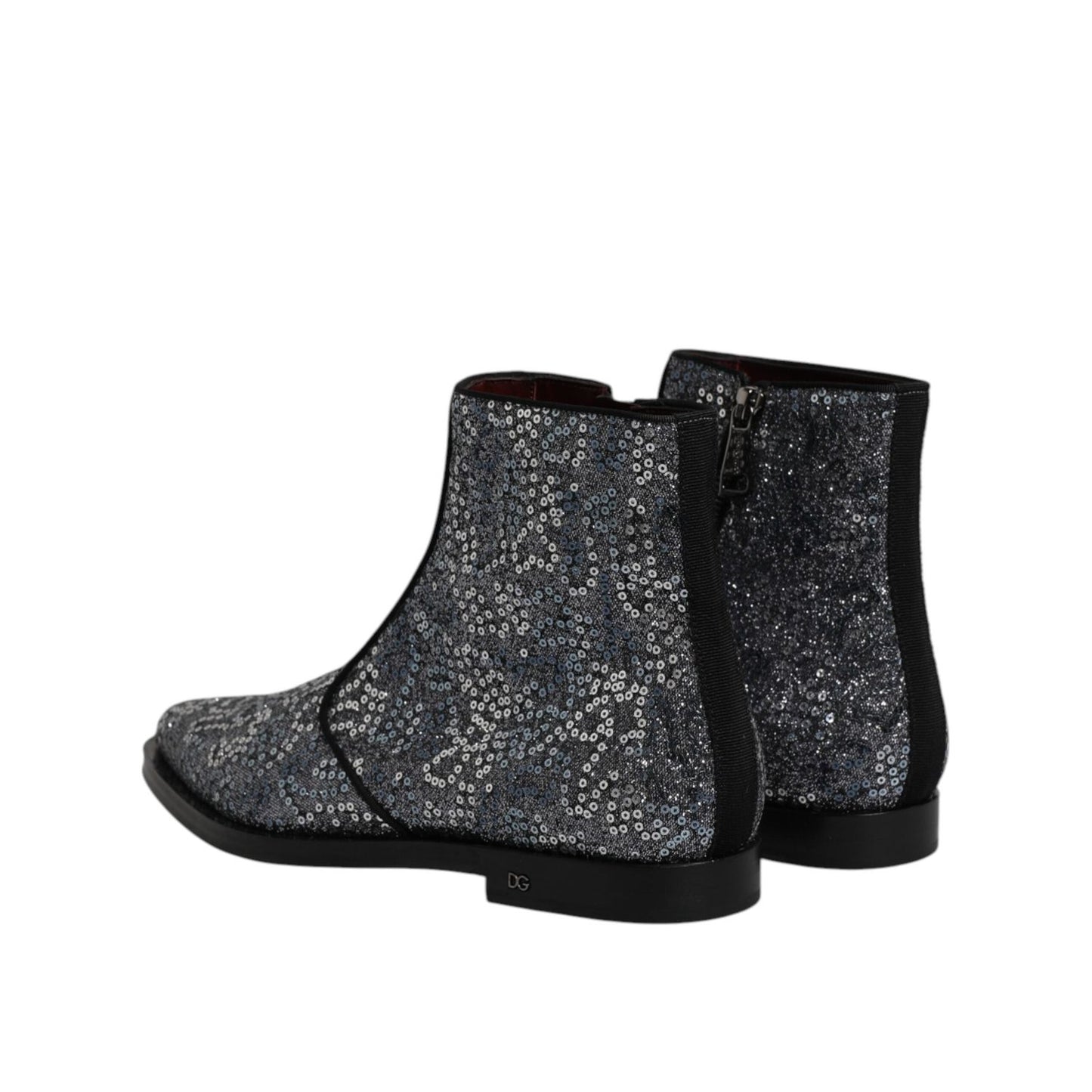 Dolce & Gabbana Dark Gray Cotton Sequined Chelsea Boots Shoes MV7604-41
