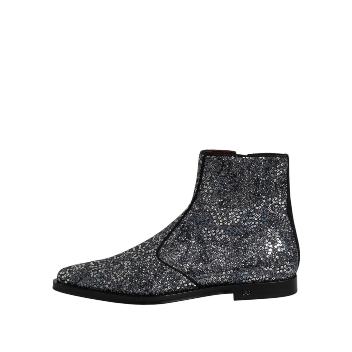 Dolce & Gabbana Dark Gray Cotton Sequined Chelsea Boots Shoes MV7604-41