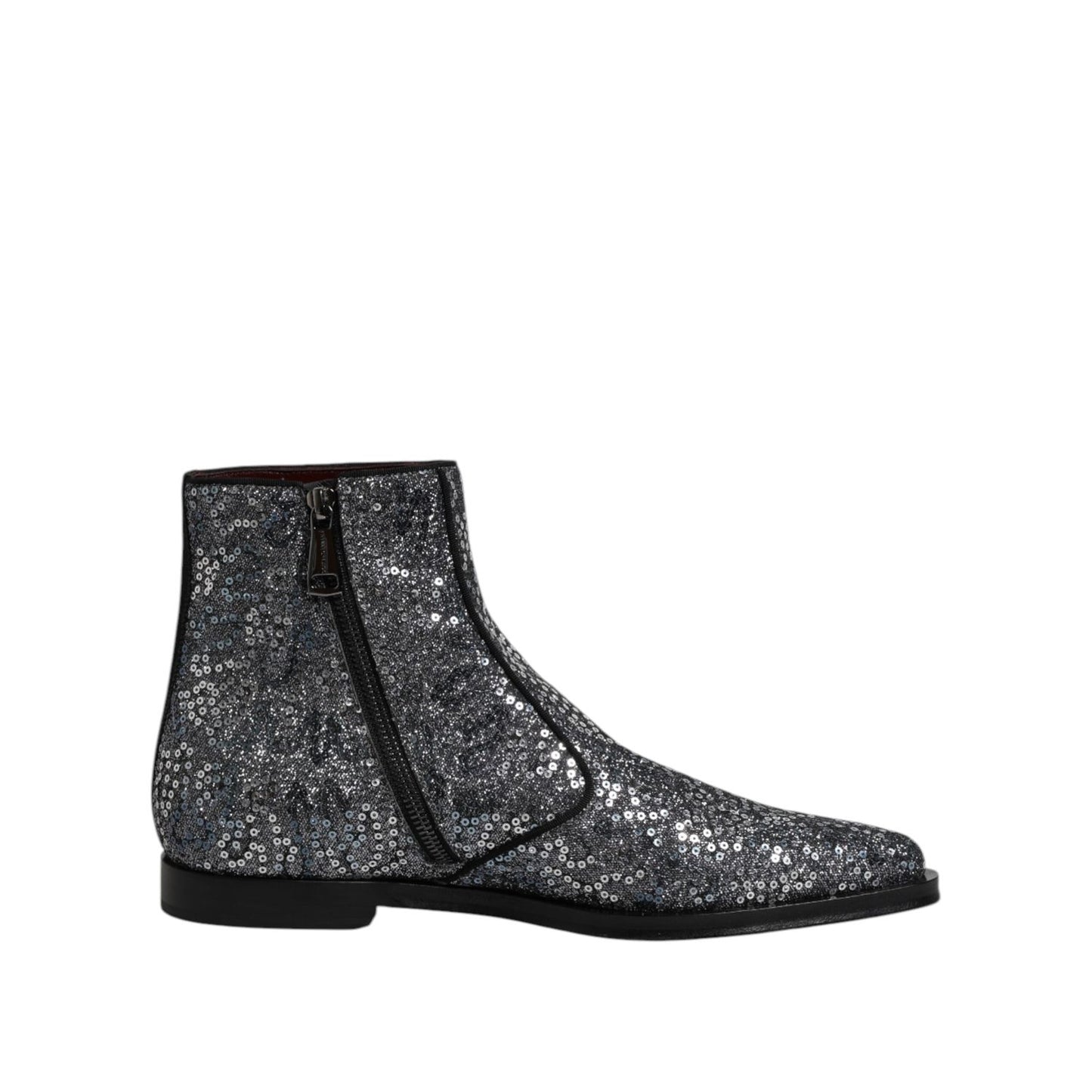 Dolce & Gabbana Dark Gray Cotton Sequined Chelsea Boots Shoes MV7604-41