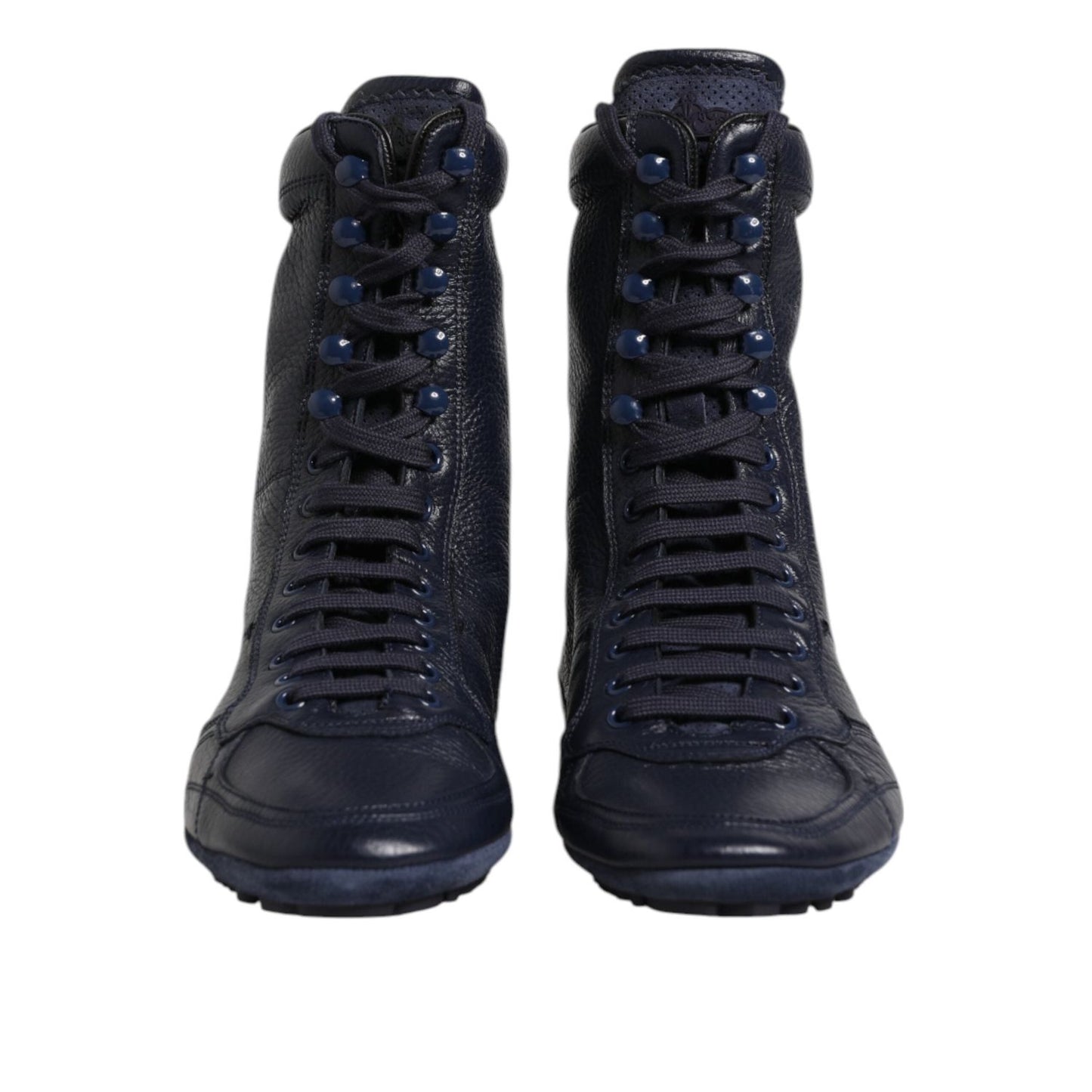 Dolce & Gabbana Dark Blue Leather KING High Top Sneakers Shoes MV7607-40