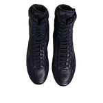 Dolce & Gabbana Dark Blue Leather KING High Top Sneakers Shoes MV7607-40