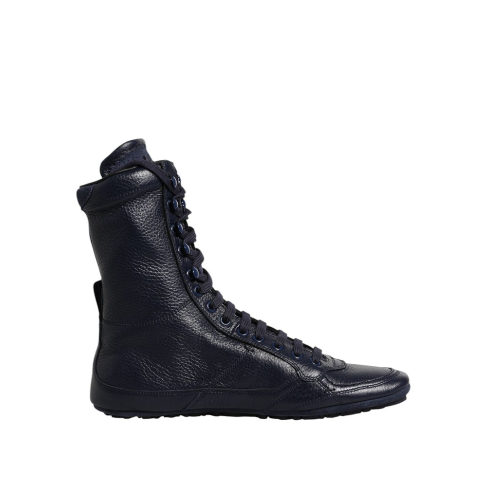 Dolce & Gabbana Dark Blue Leather KING High Top Sneakers Shoes MV7607-40