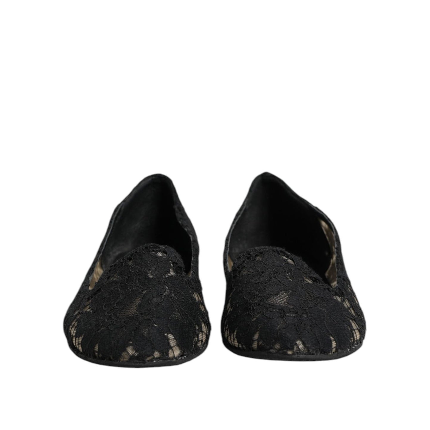 Dolce & Gabbana Black Taormina Lace Slip On Flats Shoes LA12730-37.5