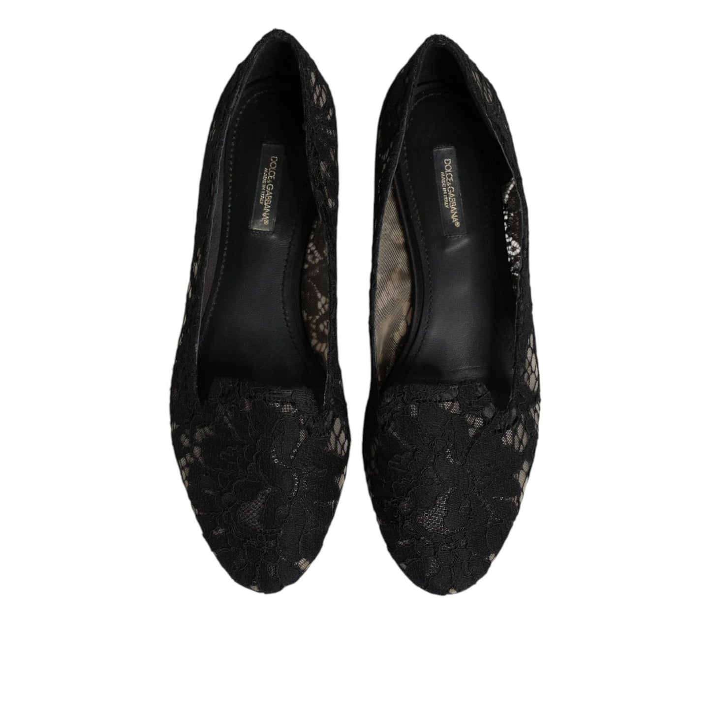 Dolce & Gabbana Black Taormina Lace Slip On Flats Shoes LA12730-37.5