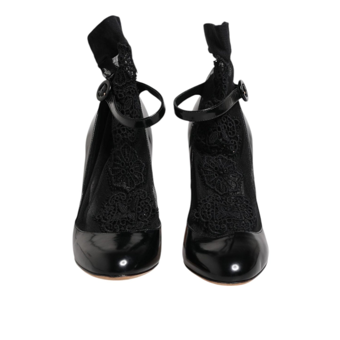 Dolce & Gabbana Black Leather Lace Socks Heels Pumps Shoes LA12763-39