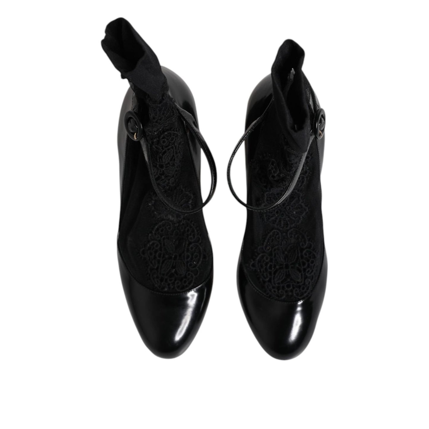 Dolce & Gabbana Black Leather Lace Socks Heels Pumps Shoes LA12763-39