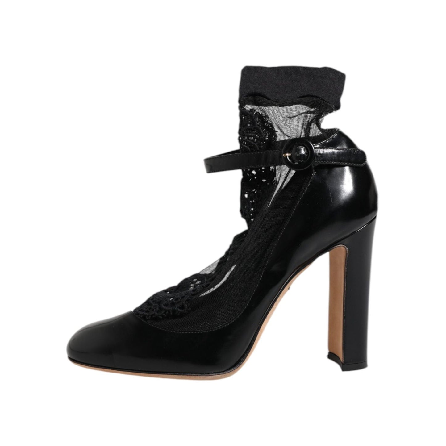 Dolce & Gabbana Black Leather Lace Socks Heels Pumps Shoes LA12763-39